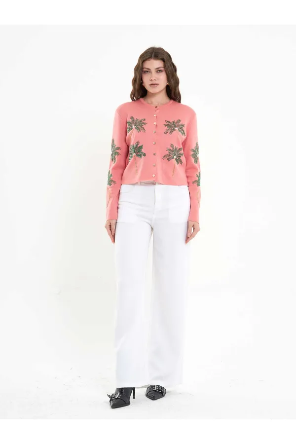 150525 Palm Tree Beaded Cardigan