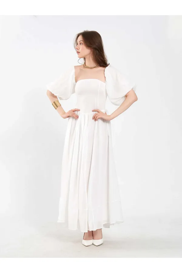 Robe en coton à manches ballon 111736 Robe en coton à manches ballon 111736