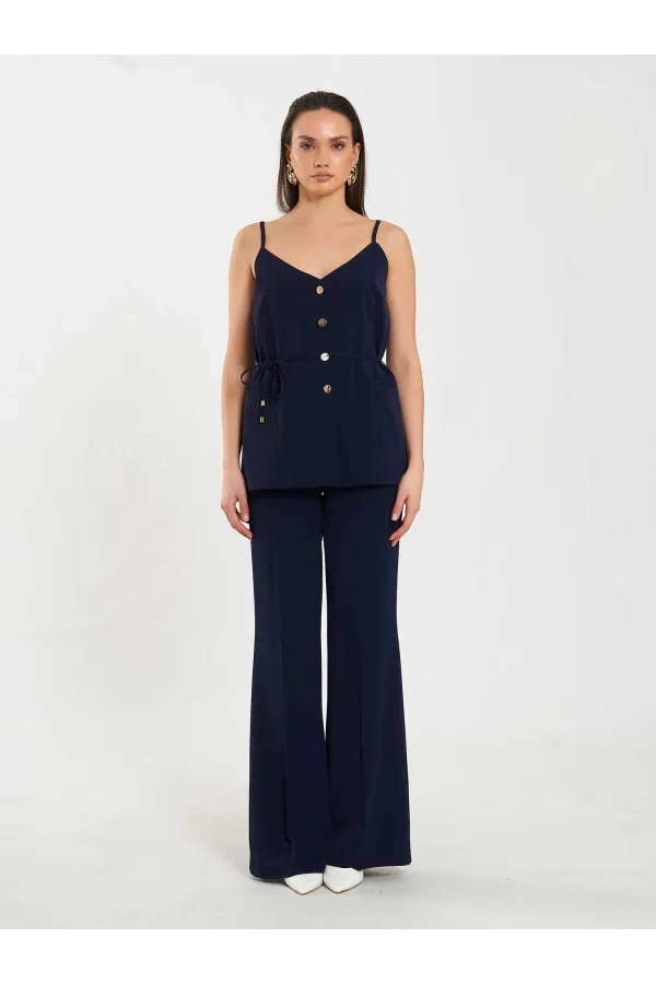 Gilet à col en V et ceinture à nouer à la taille 120743