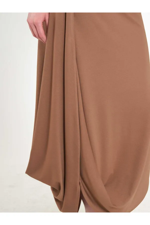 041197 Elastic Waist Asymmetrical Midi Skirt