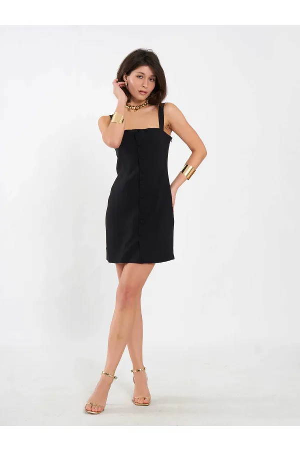 111707 Düğmeli Mini Boy Elbise