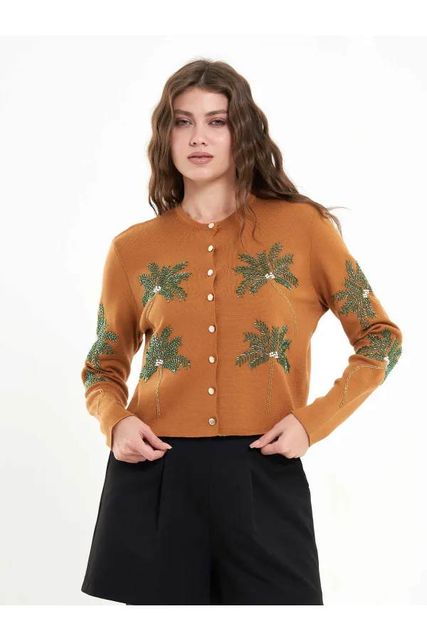 150525 Palm Tree Beaded Cardigan