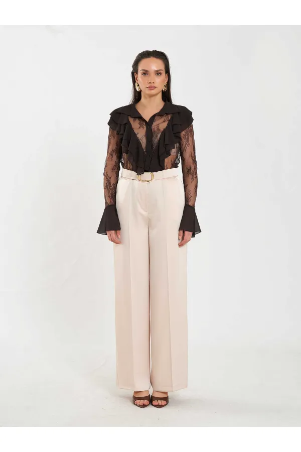 031656 Satin Belted Straight Leg Trousers