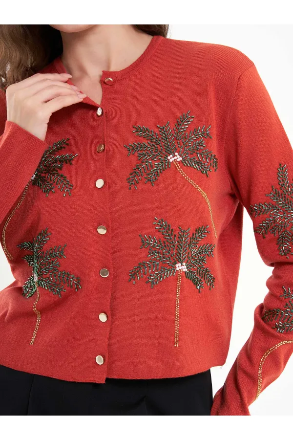 150525 Palm Tree Beaded Cardigan