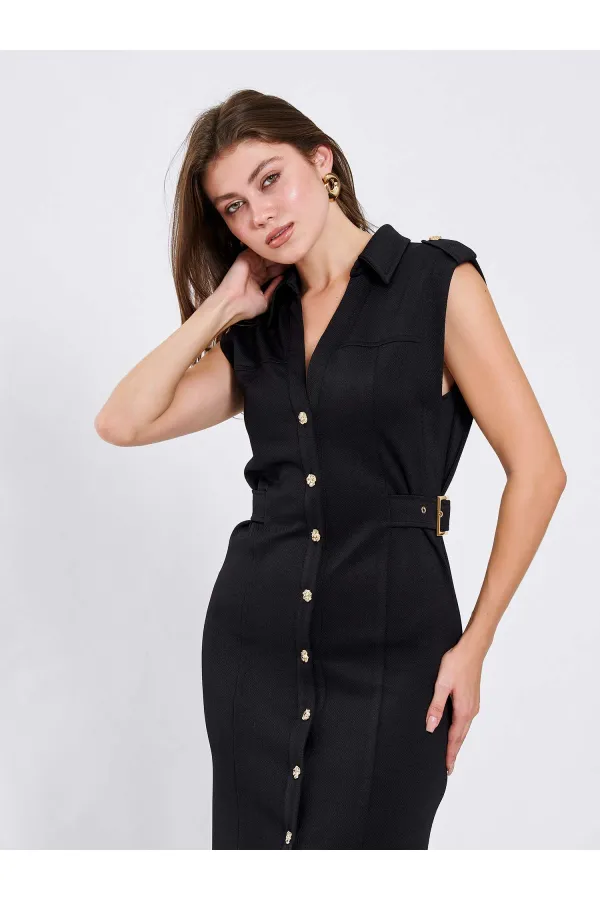 111636 Omzu Apoletli Örme Elbise