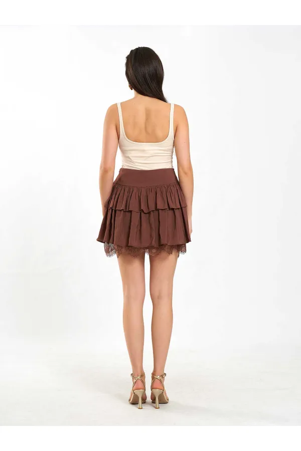 041180 Dantel Detaylı Kloş Etek