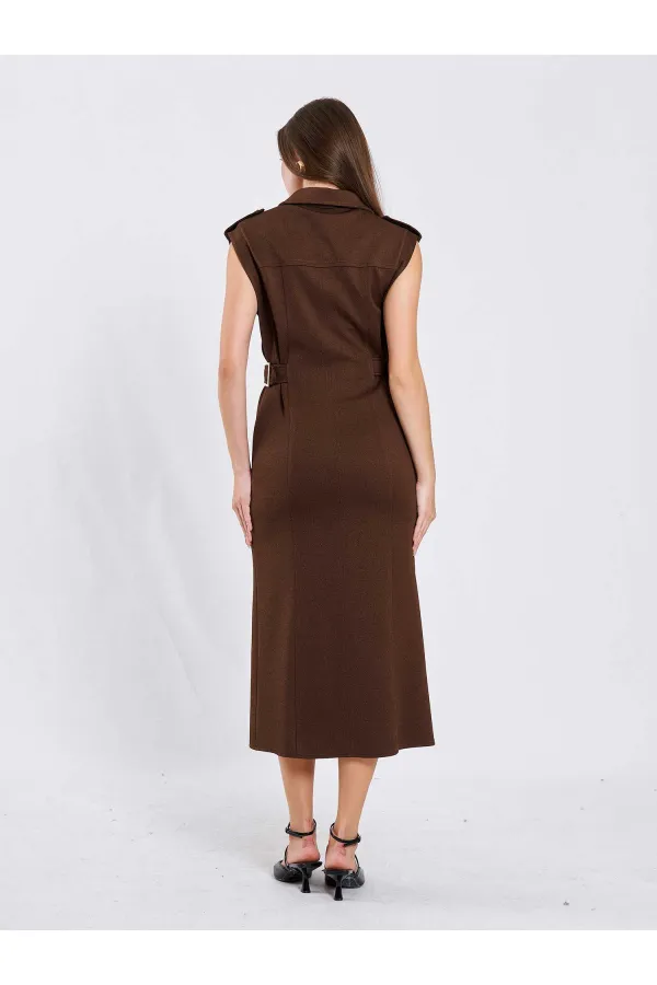 111636 Omzu Apoletli Örme Elbise