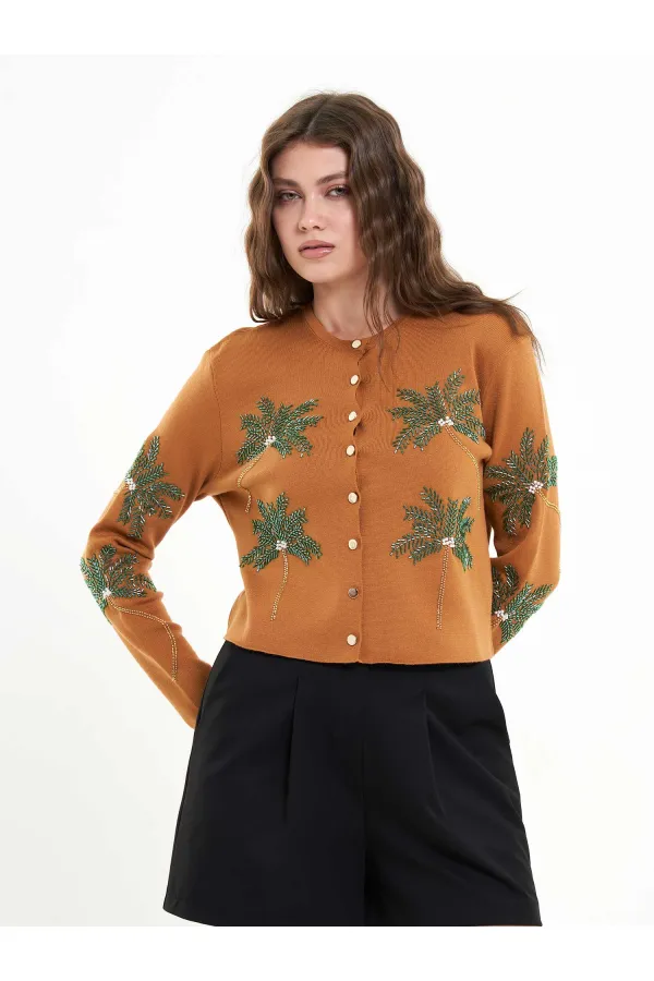 150525 Palm Tree Beaded Cardigan
