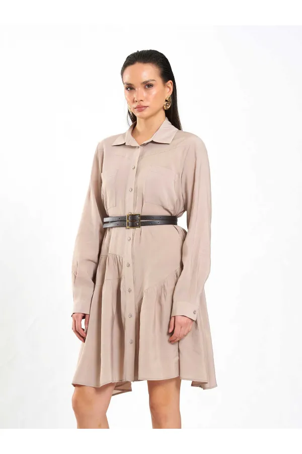 Robe asymétrique à volants et ceinture 111703