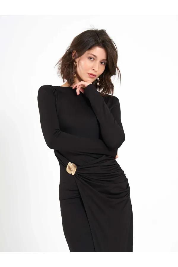 111699 Front Draped Midi Dress