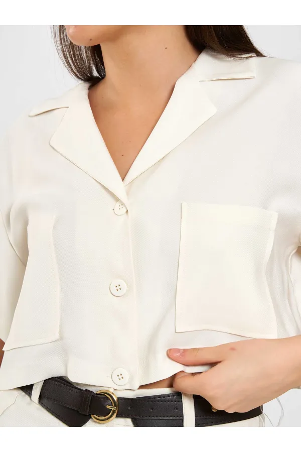 080801 Kısa Kollu Crop Cepli Gömlek