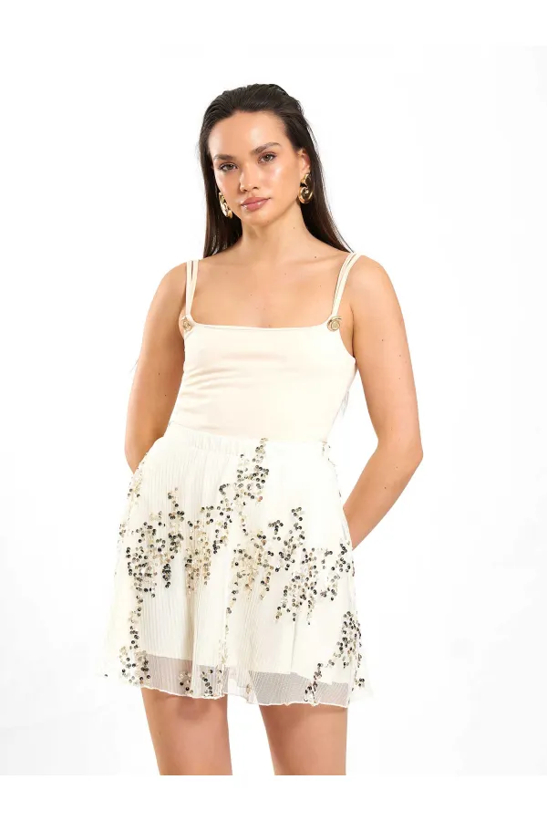 041183 Elastic Waist Sequin Skirt