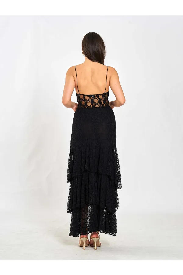 041177 Katlı Yırtmaçlı Dantel Etek