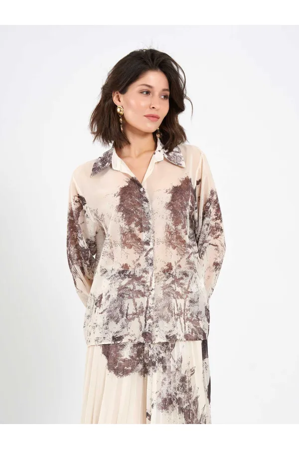 080813 Watercolor Effect Chiffon Shirt