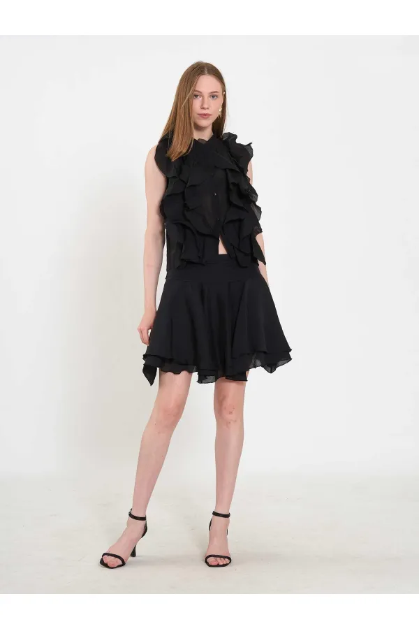 080774 Sleeveless Shirt with Ruffle Detail at Front
