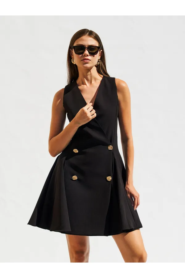 111611 Sleeveless Mini Button Detail Dress