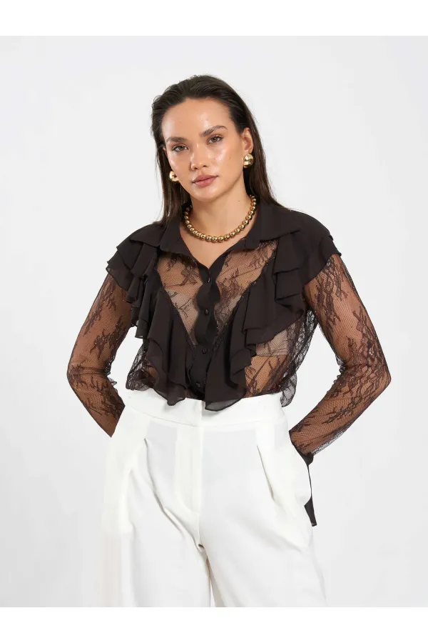 080791 Ruffle Detail Lace Blouse