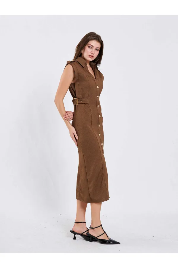 111636 Omzu Apoletli Örme Elbise