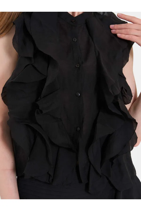 080774 Sleeveless Shirt with Ruffle Detail at Front
