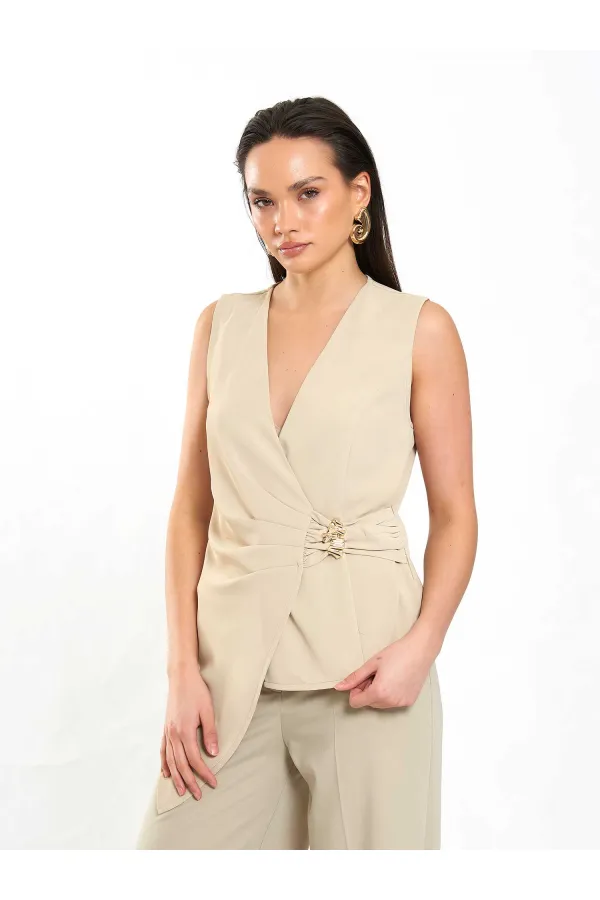 071892 Tokalı V Yaka Asimetrik Bluz