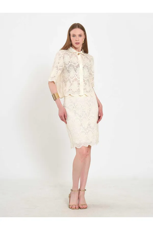 041195 Lace-Look Mini Skirt