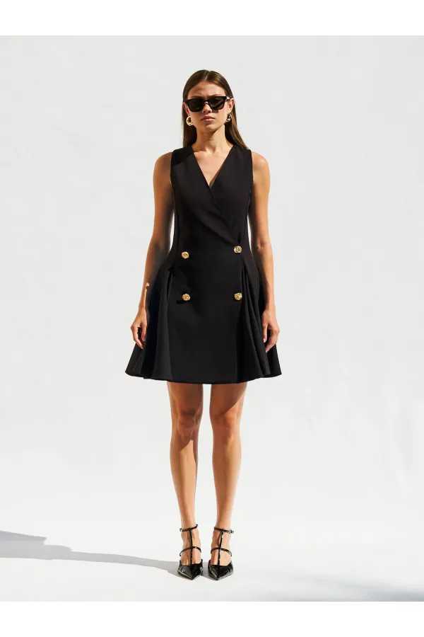 111611 Sleeveless Mini Button Detail Dress