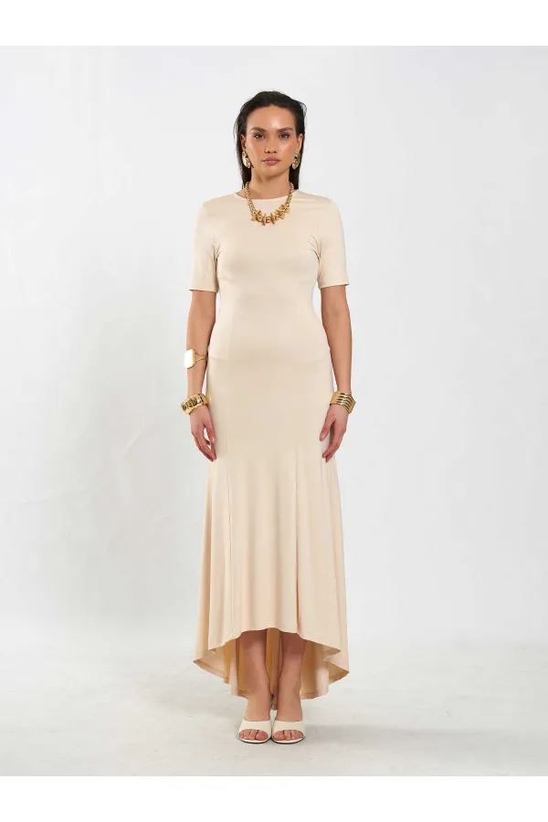 111693 Crew Neck Short Sleeve Basic Dress