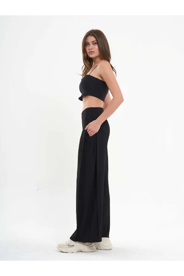 031595 Wide Leg Trousers with Side Pleats