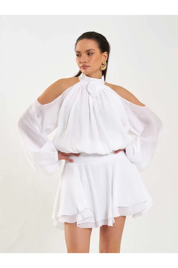 041182 Beli Nervürlü Mini Etek