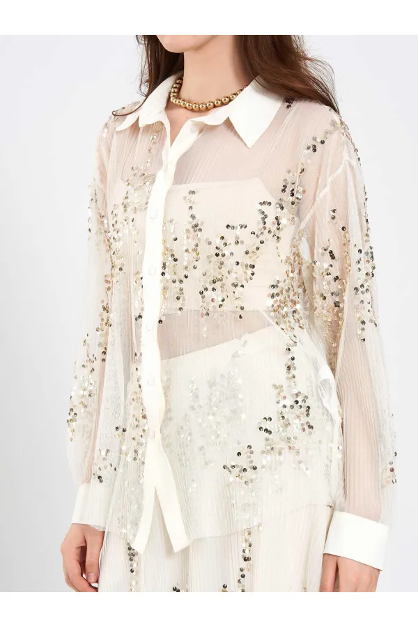 080807 Sequined Trimmed Shirt 080807 Sequined Trimmed Shirt