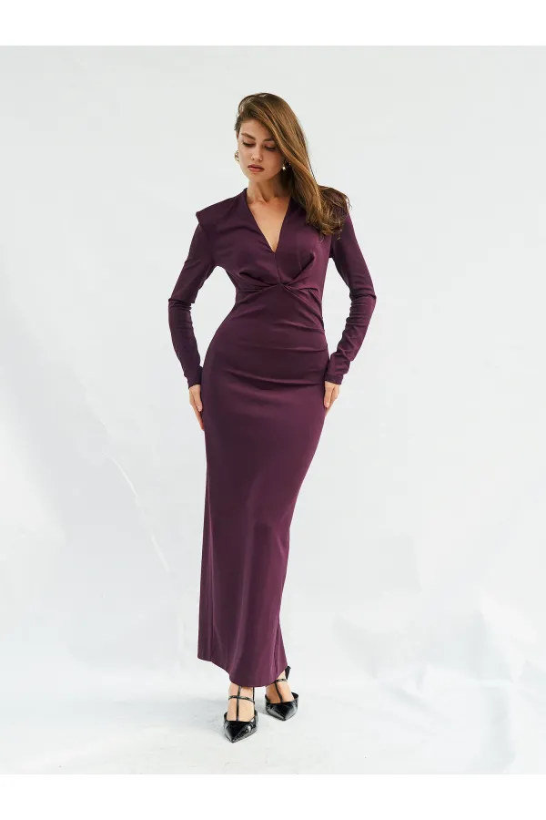 111632 Önü V Yaka Vatkalı Elbise