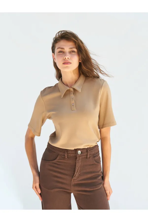 071824 Vatkalı Polo Yaka Bluz