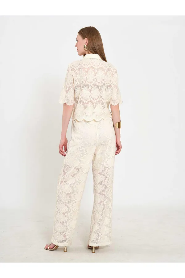031669 Lace-Look Lined Trousers with Tie Waist