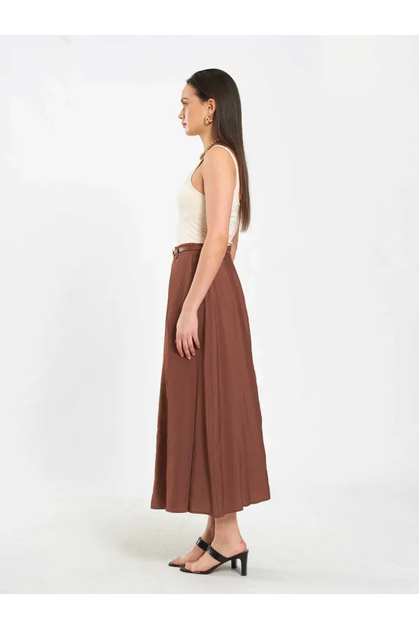 041164 A Pleated Belted Midi Skirt