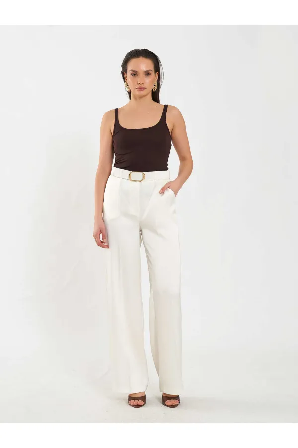031656 Satin Belted Straight Leg Trousers