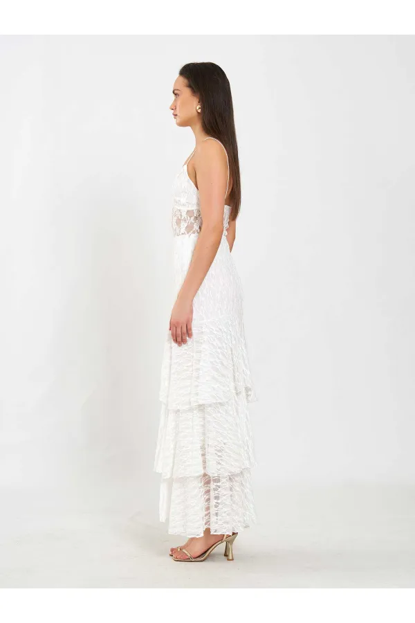 041177 Katlı Yırtmaçlı Dantel Etek