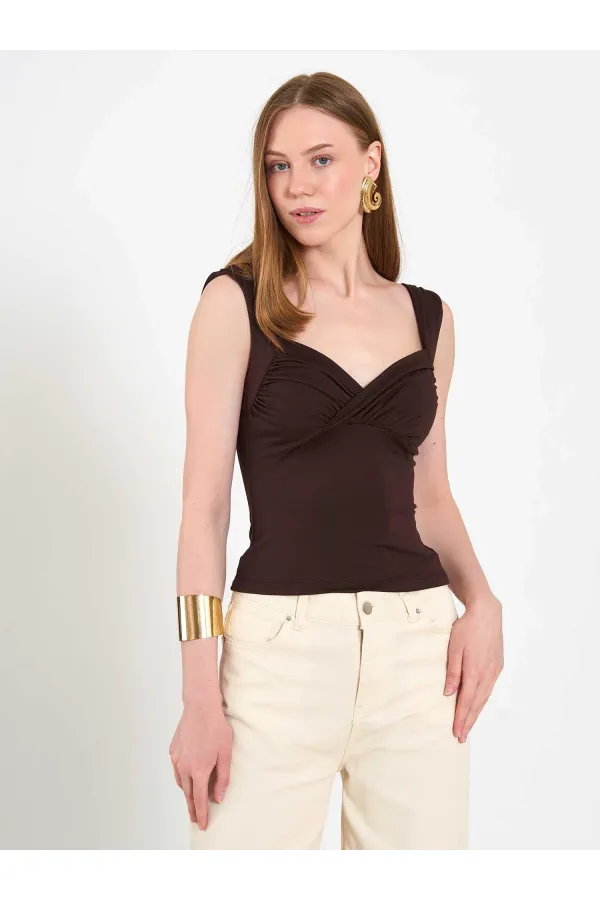 071926 Draped Front Knitted Blouse