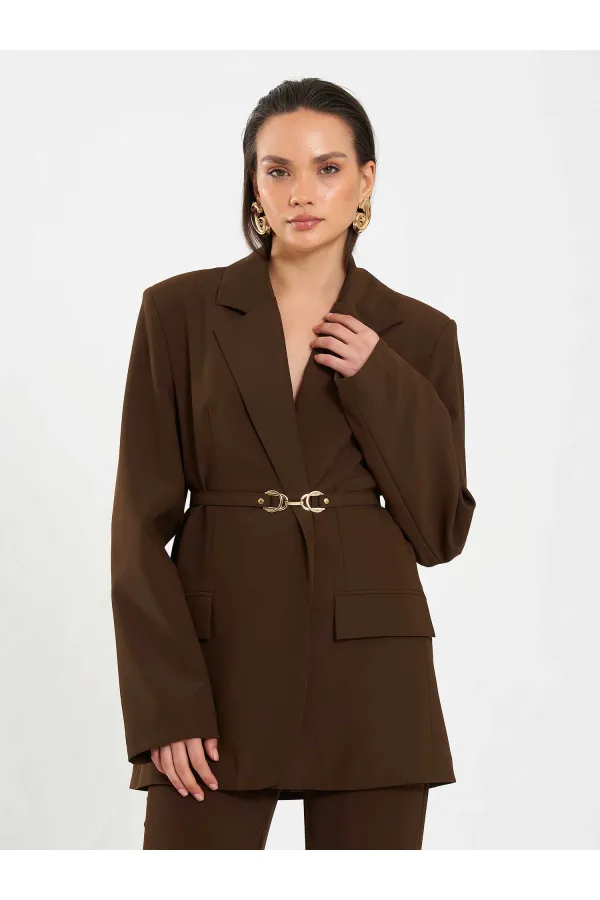 131060 Kemer Detaylı Oversize Ceket