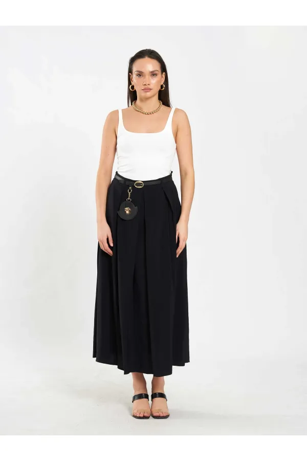 041164 A Pleated Belted Midi Skirt