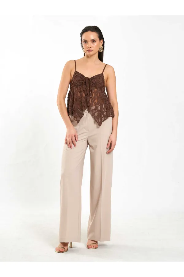 071861 Strappy Asymmetrical Blouse with Gathered Front