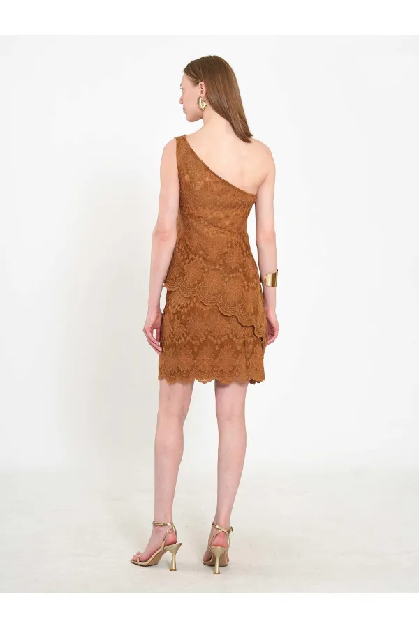 071920 Lace-Look One-Shoulder Asymmetrical Blouse