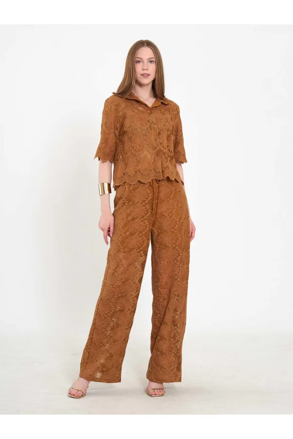 031669 Lace-Look Lined Trousers with Tie Waist