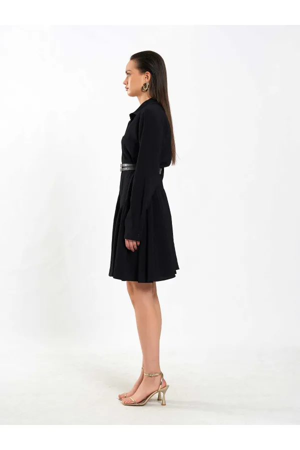 111703 Belted Ruffled Asymmetrical Dress