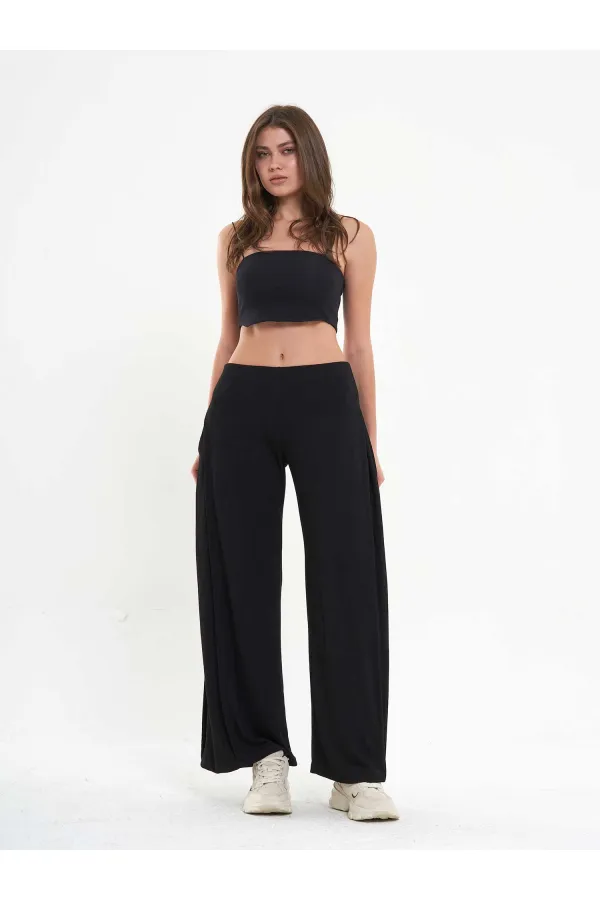 031595 Wide Leg Trousers with Side Pleats