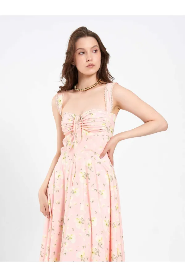 111729 Midi Dress with Ruched Bust and Ruffles 111729 Midi Dress with Ruched Bust and Ruffles