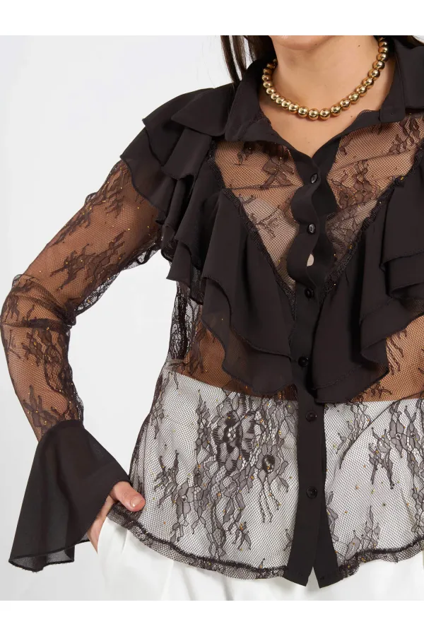 080791 Ruffle Detail Lace Blouse