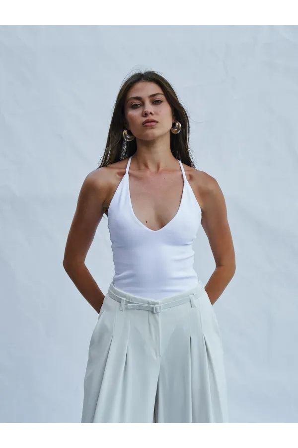 060333 Cross Back Strap Knitted Bodysuit