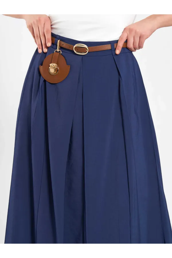 041164 A Pileli Kemerli Midi Etek