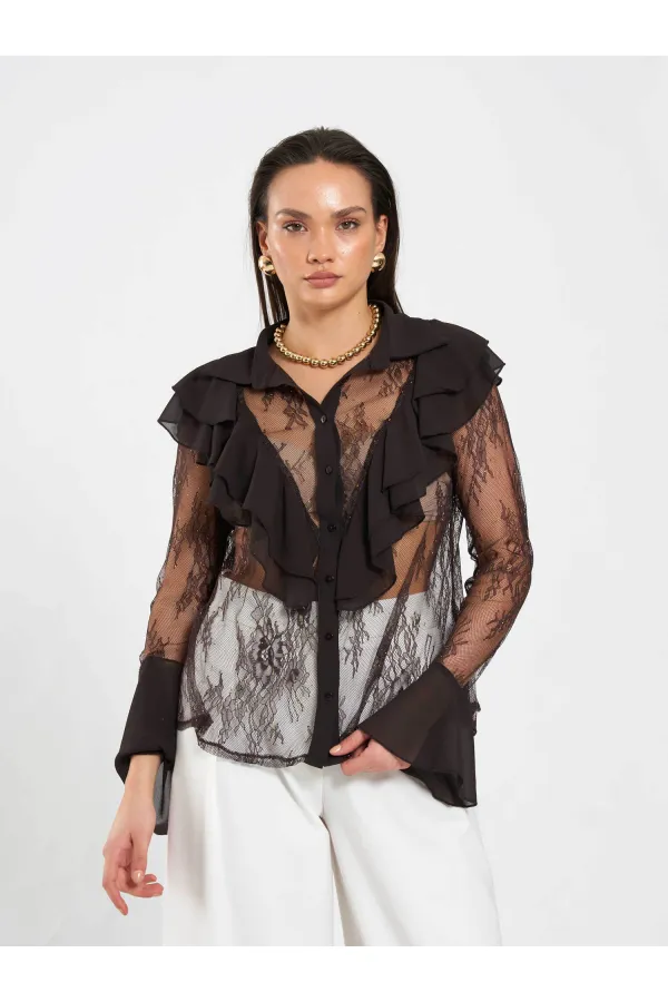 080791 Ruffle Detail Lace Blouse