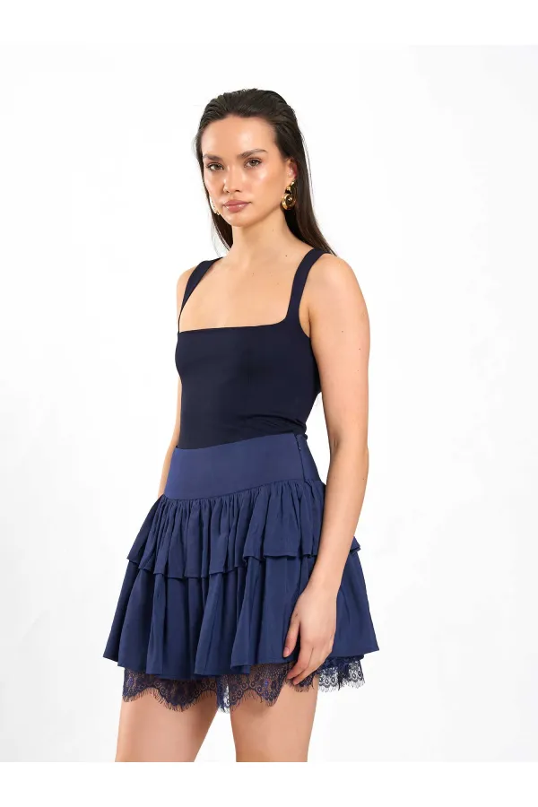 041180 Dantel Detaylı Kloş Etek